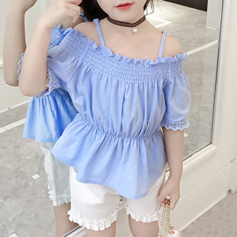 

Sweet Off Shoulder Solid Blouse and Shorts Set