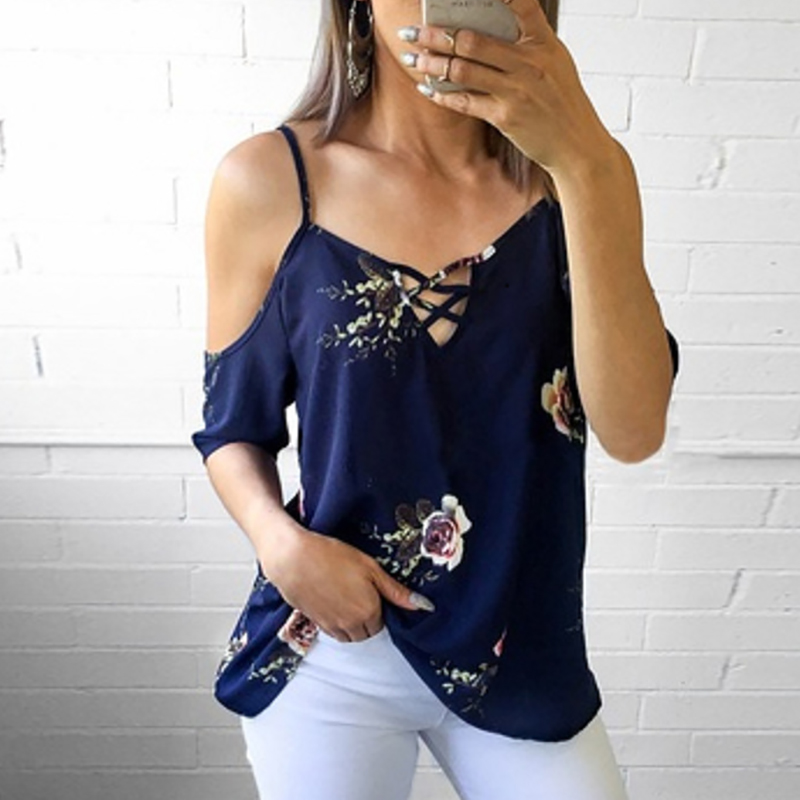 

Chic Cold Shoulder Floral Short-sleeve Top