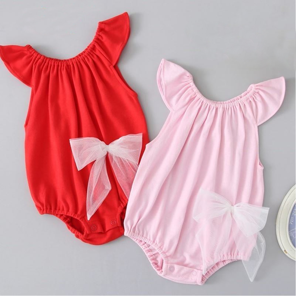 

Baby Girl Solid Bowknot Decor Bodysuit