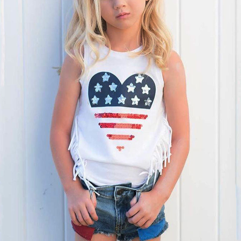 

Fashionable Heart Print Tassel Tank Top and Denim Shorts Set