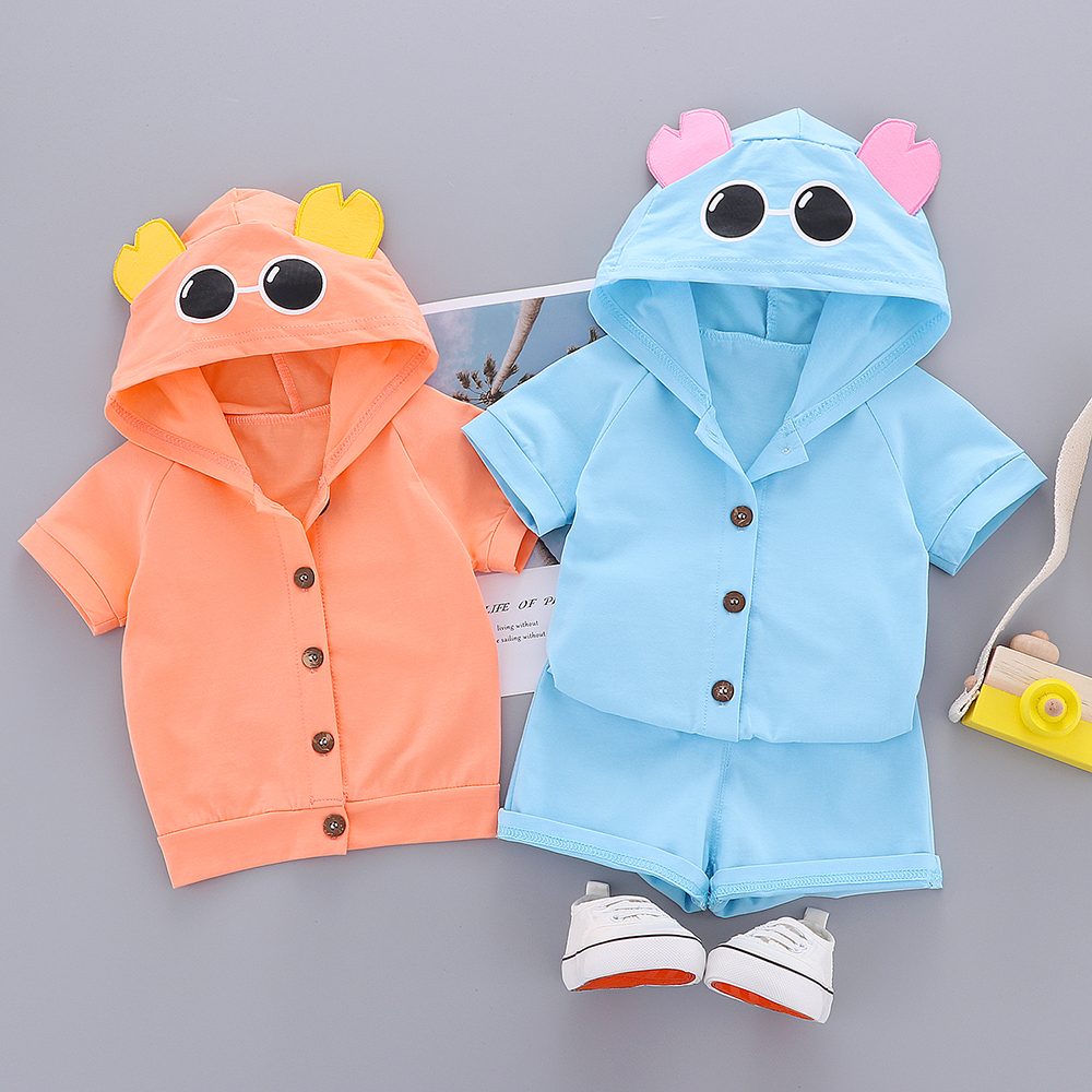 

Baby Boy Lovely Cartoon Design Solid Hooded Top and Shorts Set