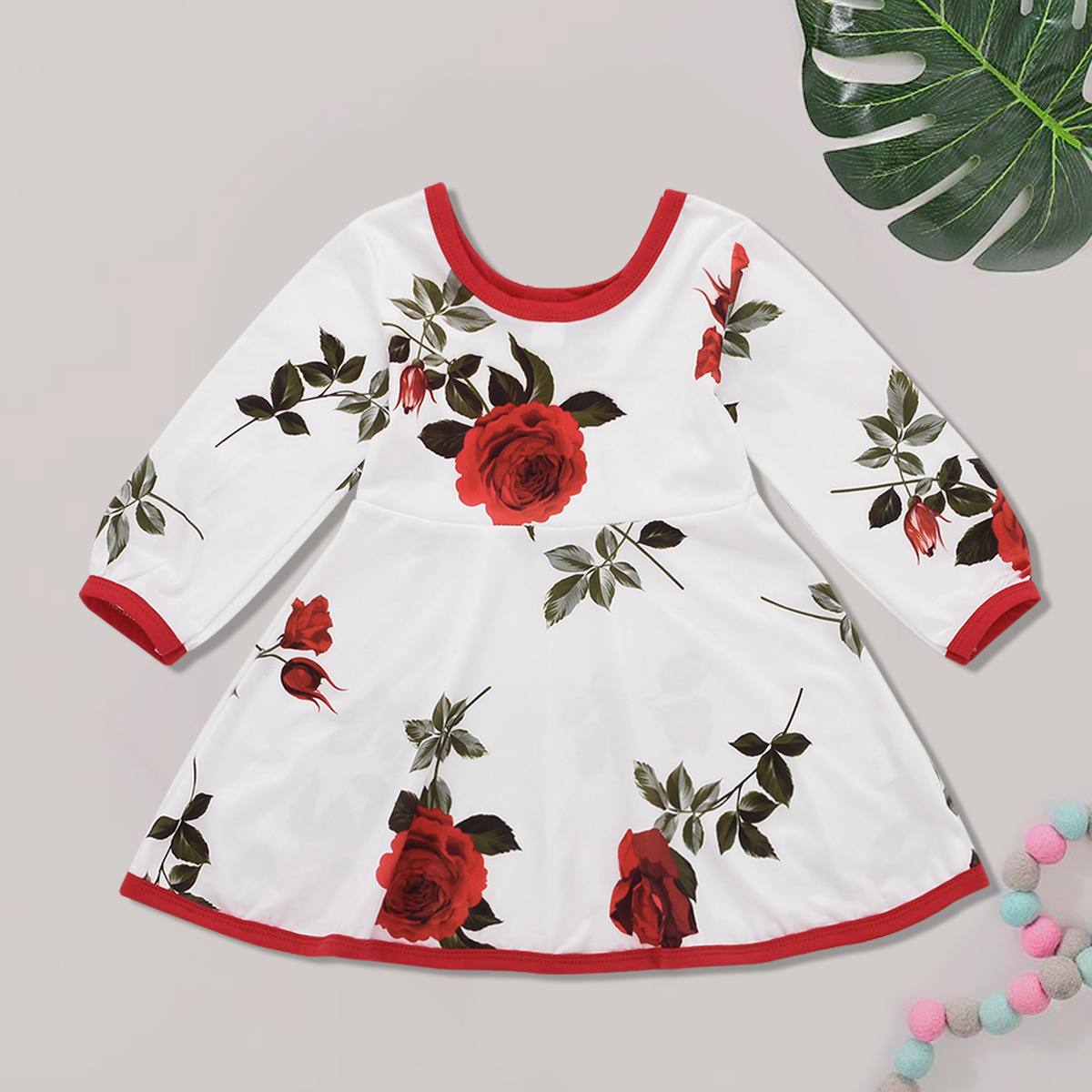 

Baby / Toddler Trendy Rose Allover Round Neck Long-sleeve Dress