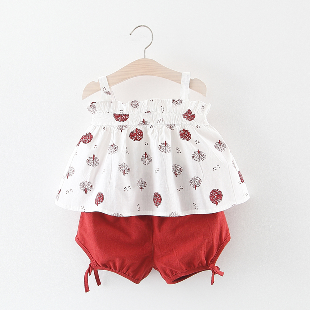 

Baby / Toddler Stylish Tree Print Strappy Top and Solid Shorts Set