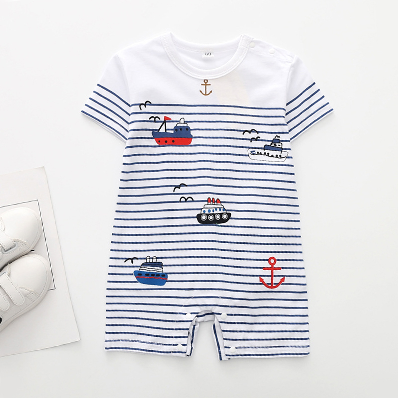 

Chic Boats Graphic Striped Short-sleeve Romper for Baby Boy