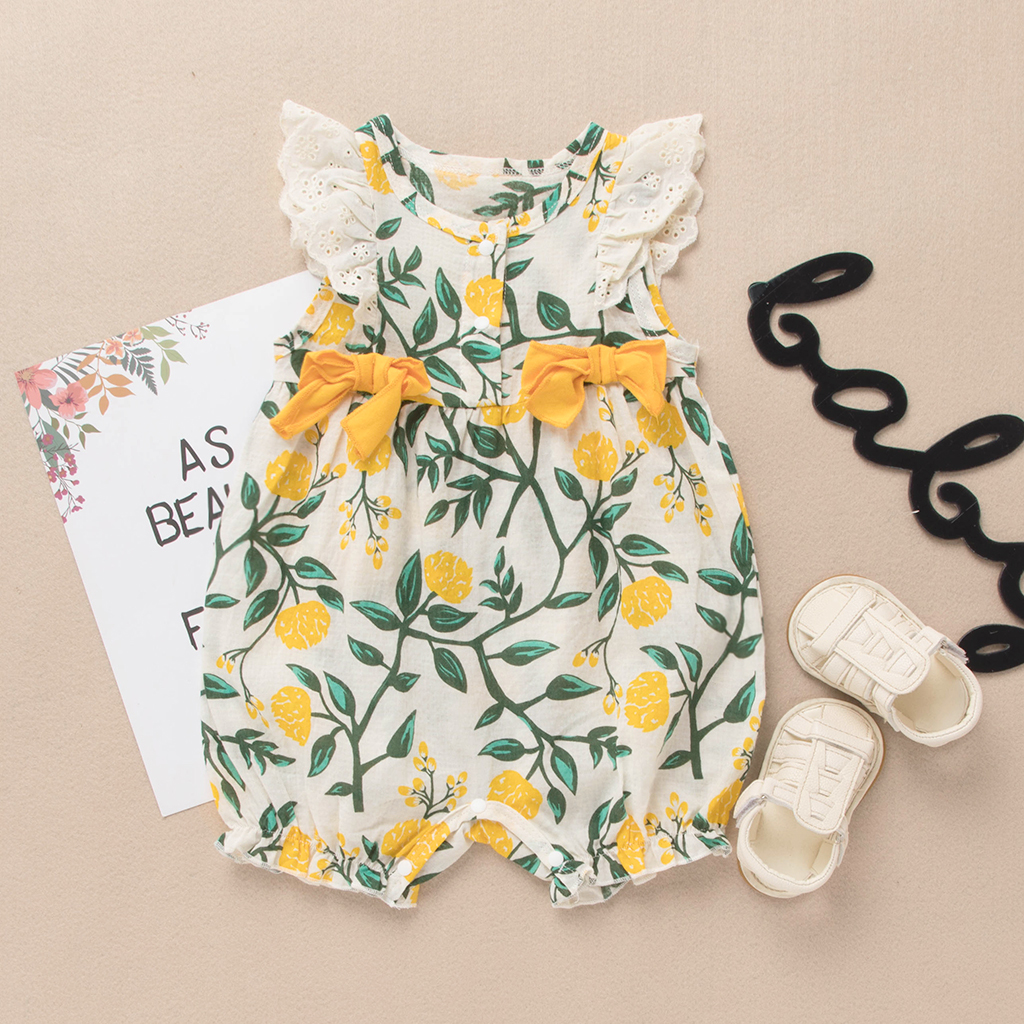 

Baby Ethnic Floral Bowknot Decor Bodysuit