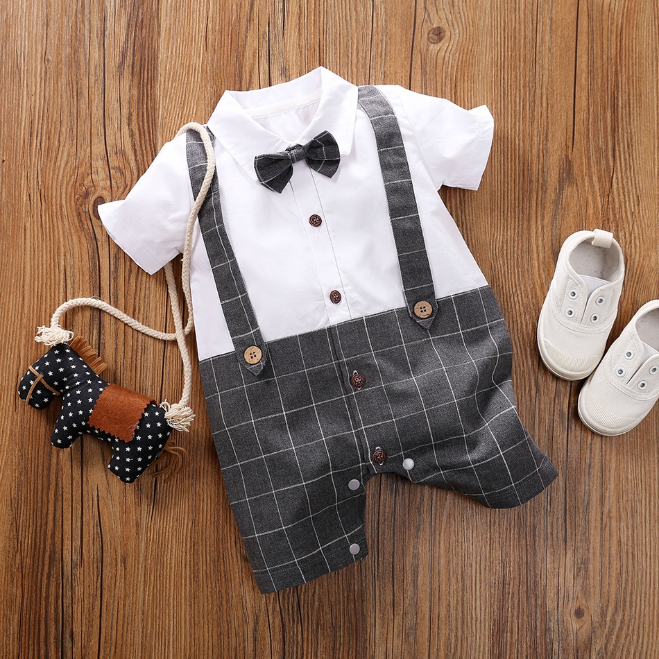 

Baby Boys Bow Gentleman Plaid Bodysuit