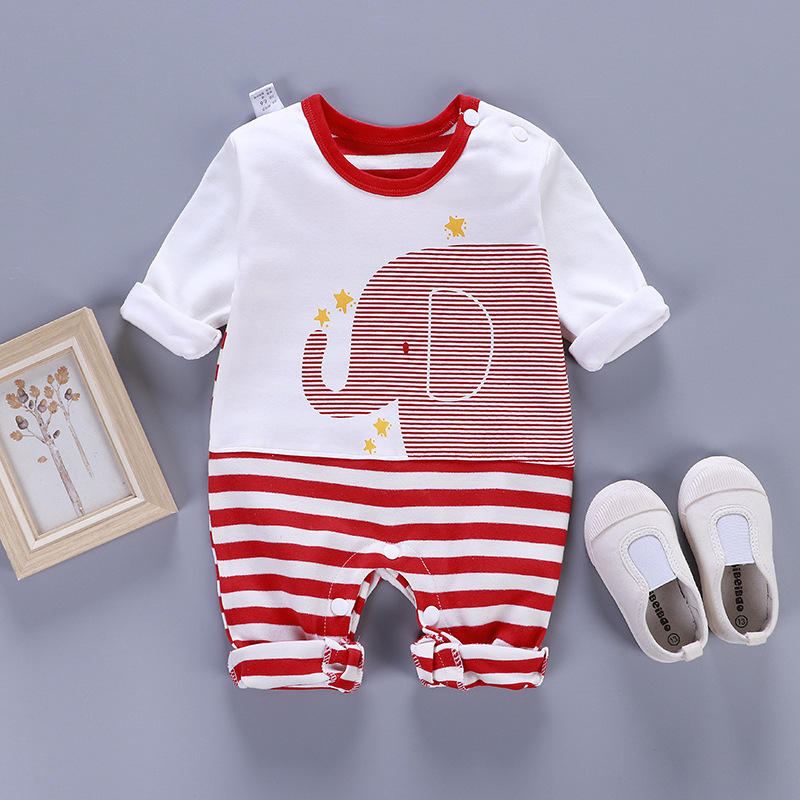 

Baby Striped Elephant Print Jumpsuit