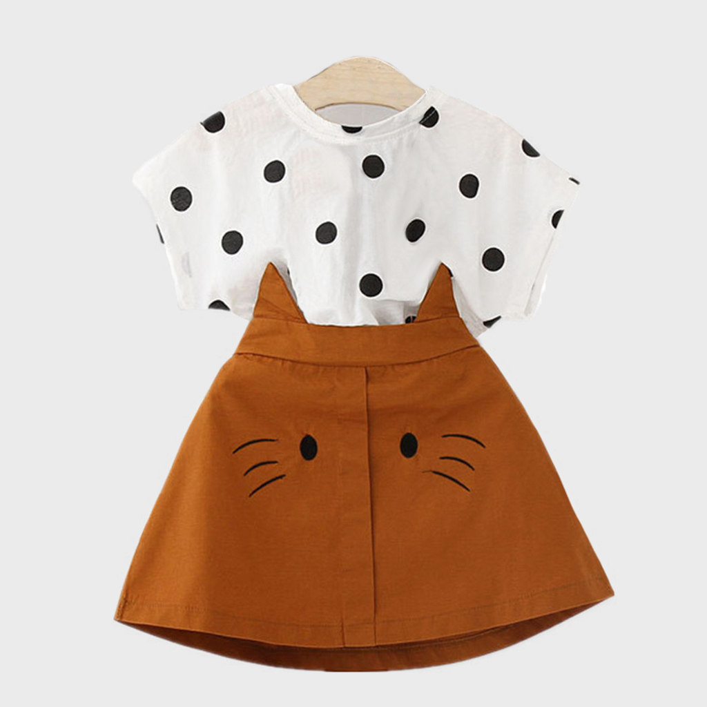 

Polka Dot Blouse and Cat Skirt Set