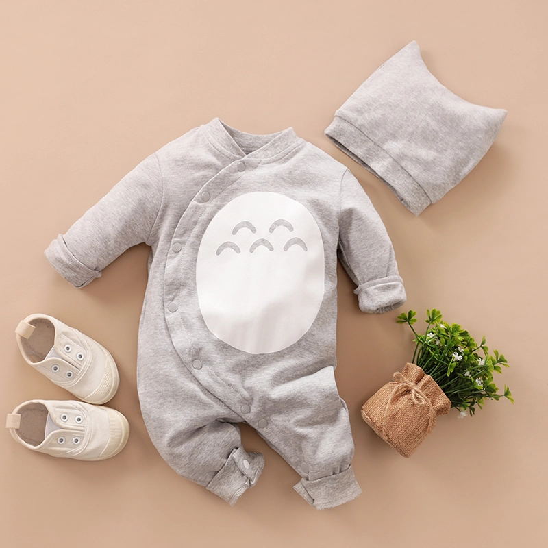 

Cute Cartoon Print Long-sleeve Jumpsuit and Hat Set for Baby