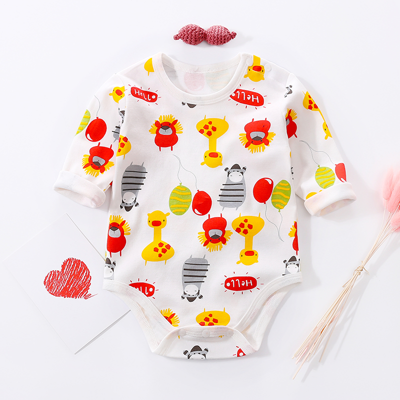 

Bright Animal Print Long-sleeve Bodysuit in White for Baby Girl