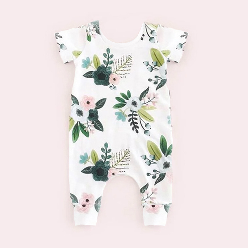 

Sweet Floral Short Sleeve Jumpsuit for Baby Girl