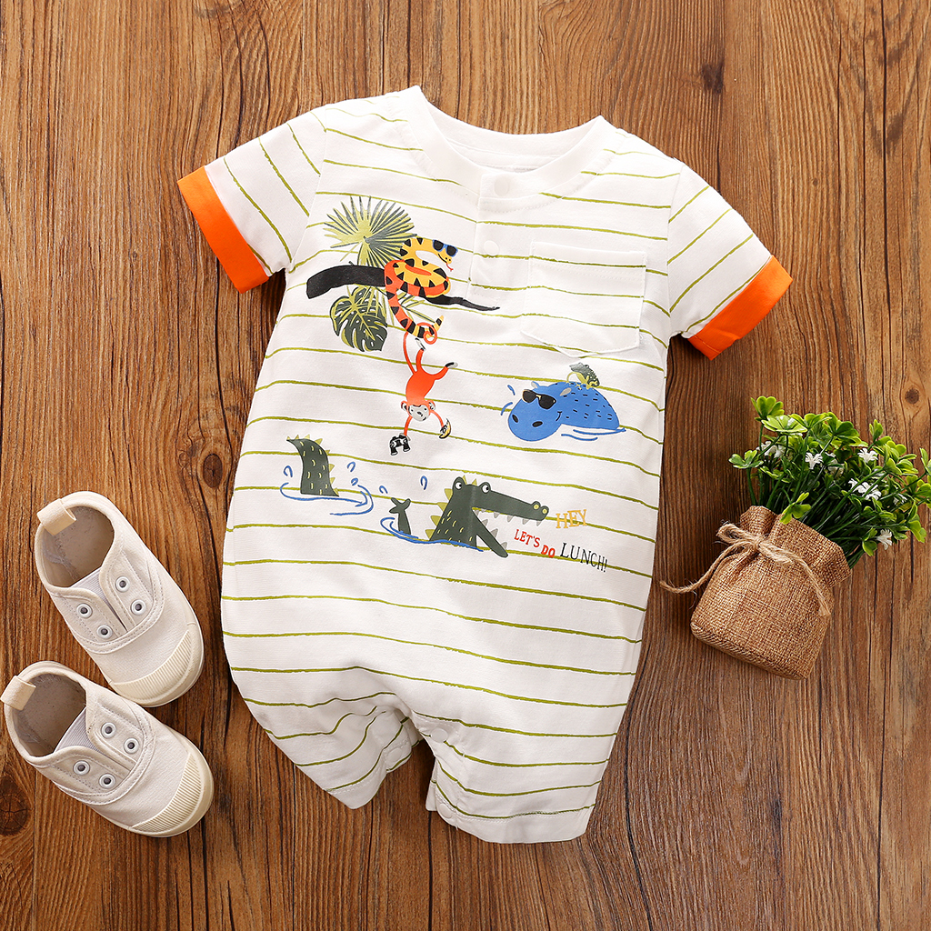 

Cute Animal Print Striped Short-sleeve Romper for Baby Boy