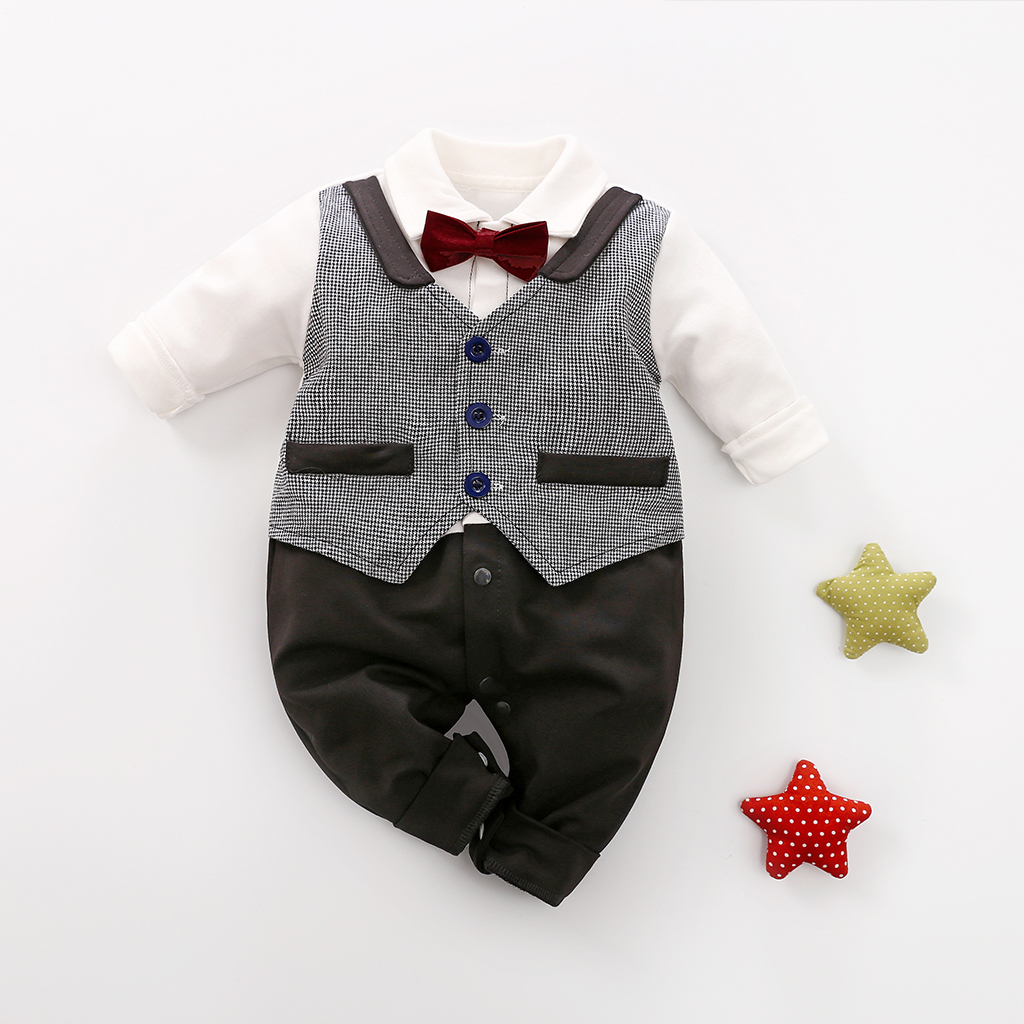 

Gentlemanly Faux-two Bow Tie Decor Jumpsuit for Baby