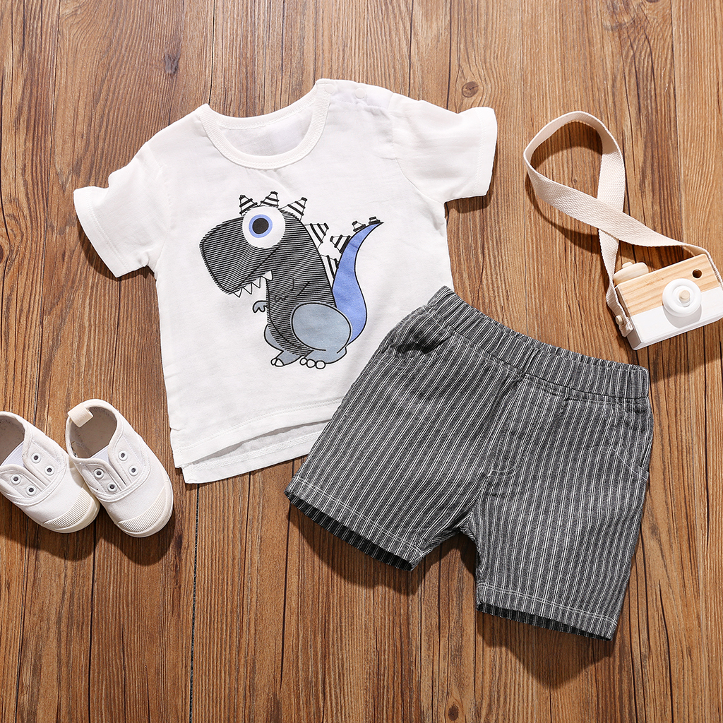 

Fashionable Dinosaur Tee and Striped Shorts Set for Baby and Toddler