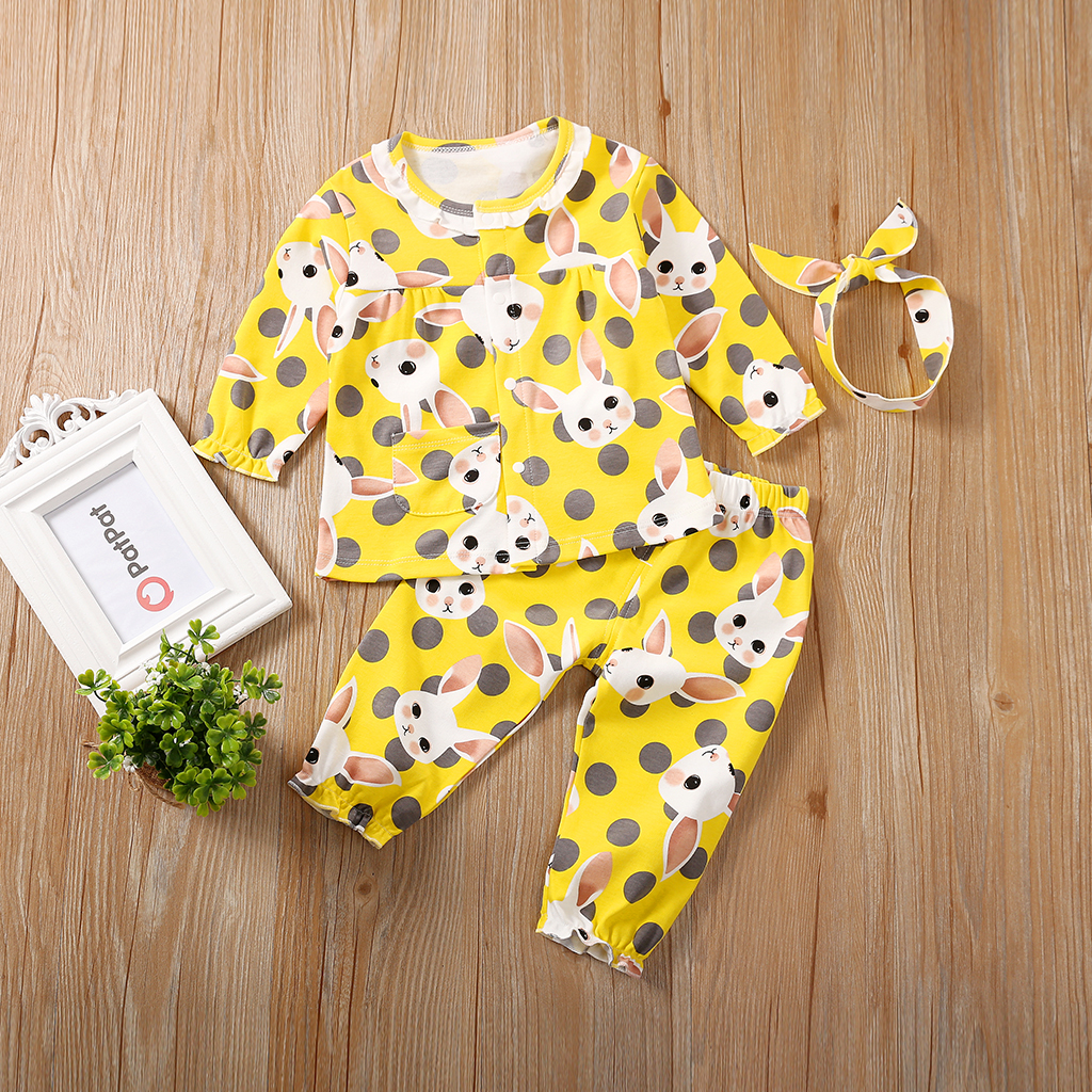 

3-piece Baby / Toddler Easter Rabbit Print Top, Pants and 3D Ear Headband