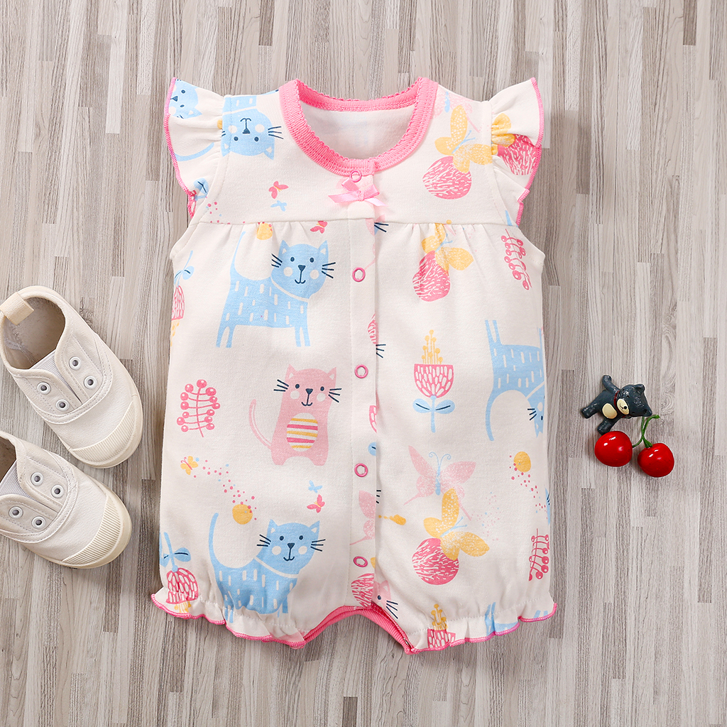 

2019 Baby / Toddler Ruffled Cat Print Bodysuit