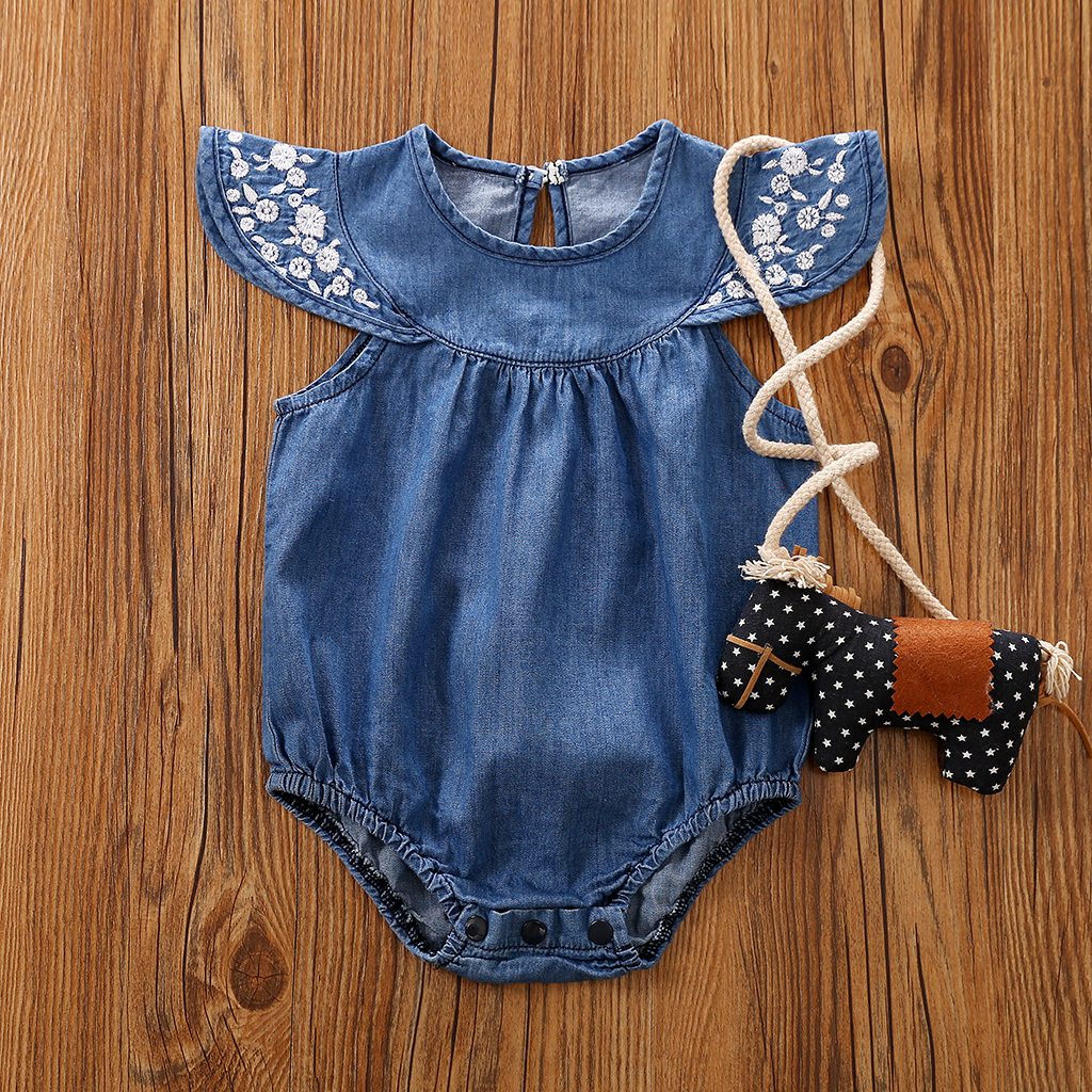 

Baby Girls Embroidery Ruffled Denim Bodysuit