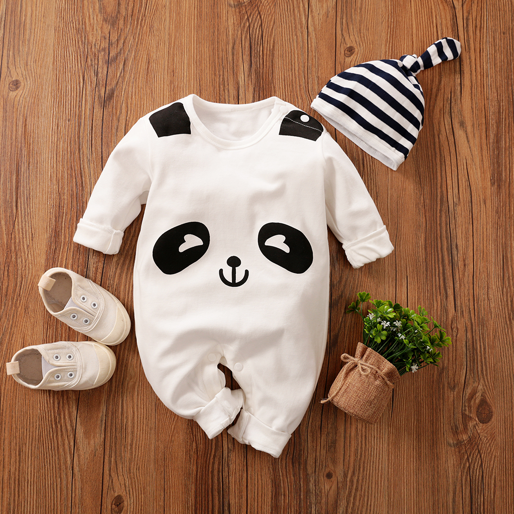 

100% Cotton 2pcs Panda Print 3D Ear Design Long-sleeve Baby Set