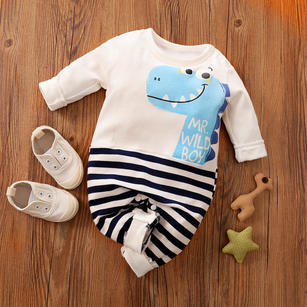 

Baby Cartoon Dinosaur Striped Jumpsuit