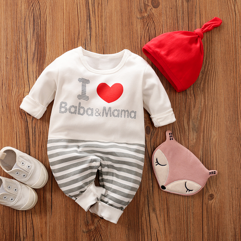 

Baby I Heart Baba and Mama Striped Jumpsuit and Hat