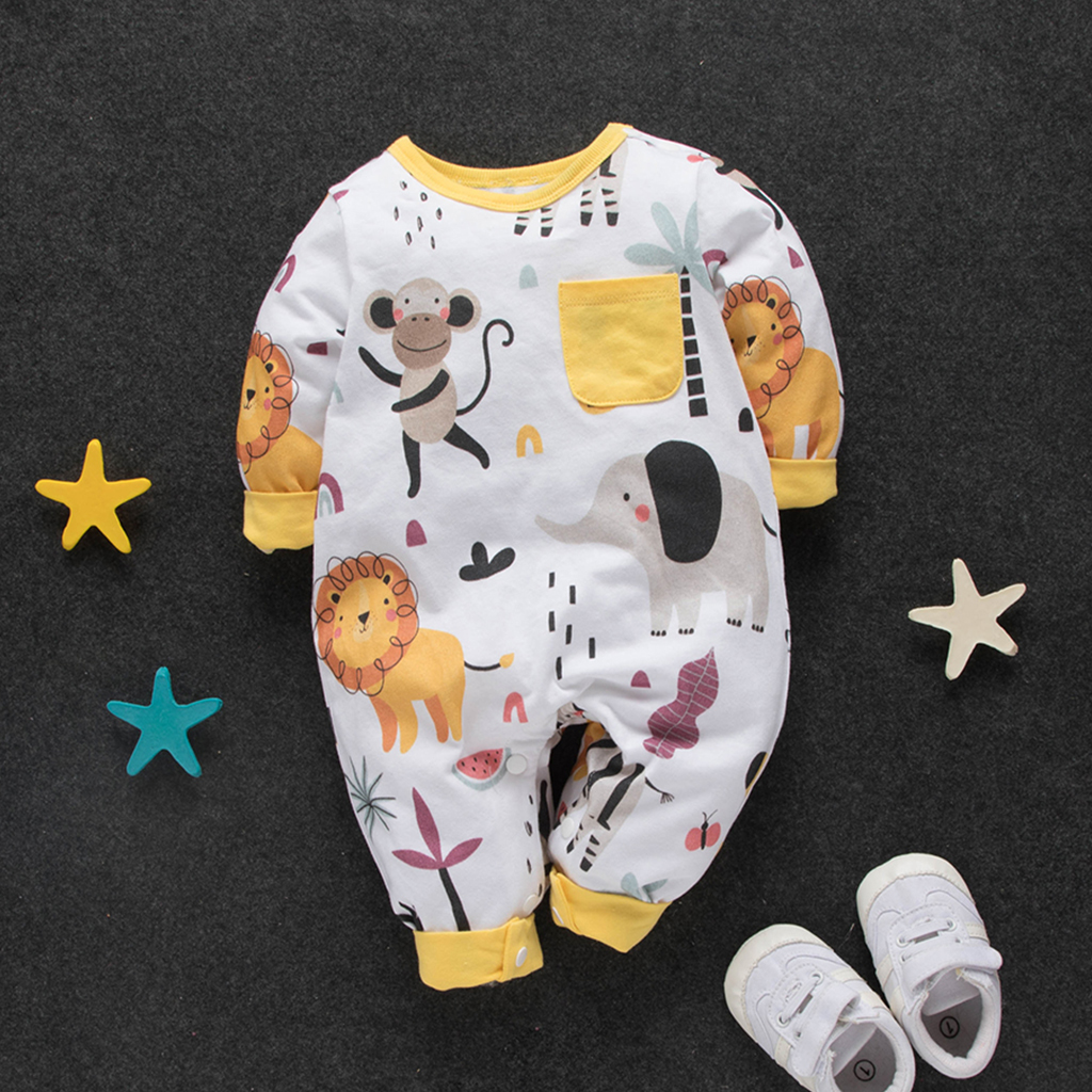 

Aniaml Print Pocket Design Jumpsuit for Baby
