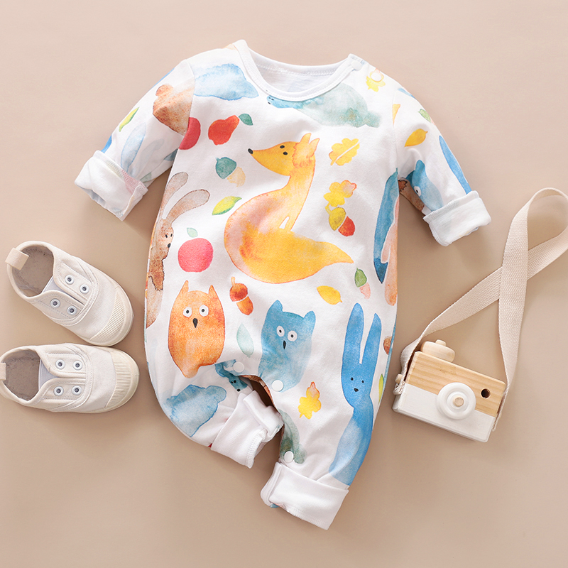 

Baby Cartoon Animal Allover Long-sleeve Jumpsuit