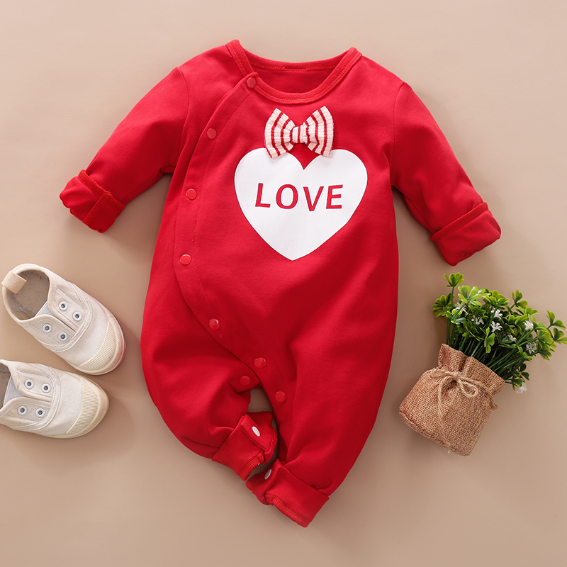 

Baby Love Letter Print Bowknot Decor Long-sleeve Jumpsuit