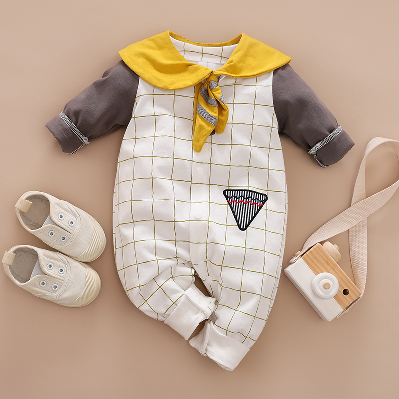 

Baby Boy Plaid Style Bow Tie Decor Long-sleeve Jumpsuit