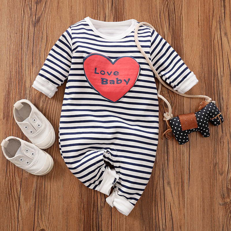 

Baby Stripe Style Love Baby Letter Print Long-sleeve Jumpsuit