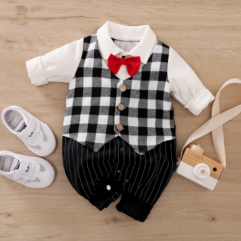 

Baby Gentleman Plaid Striped Jumpsuit