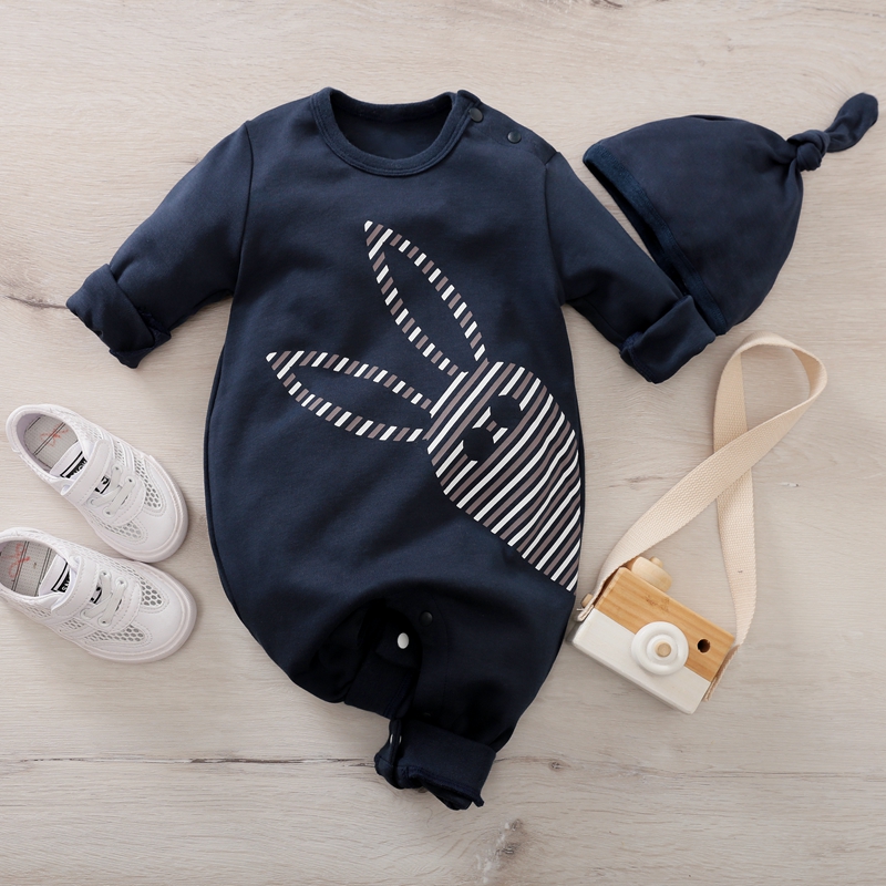 

Baby Rabbit Print Jumpsuit and Hat