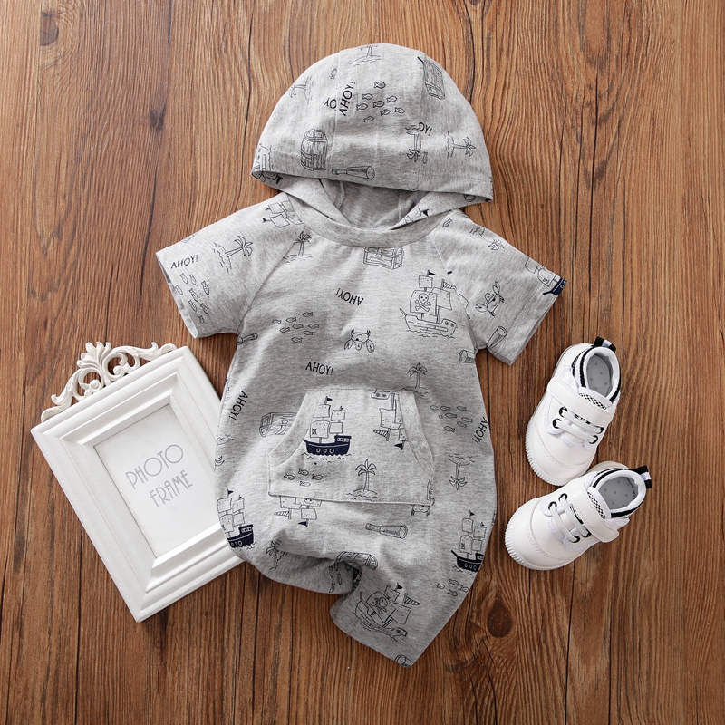 

100% Cotton Casual Vehicle Short-sleeve Baby Hooded Romper