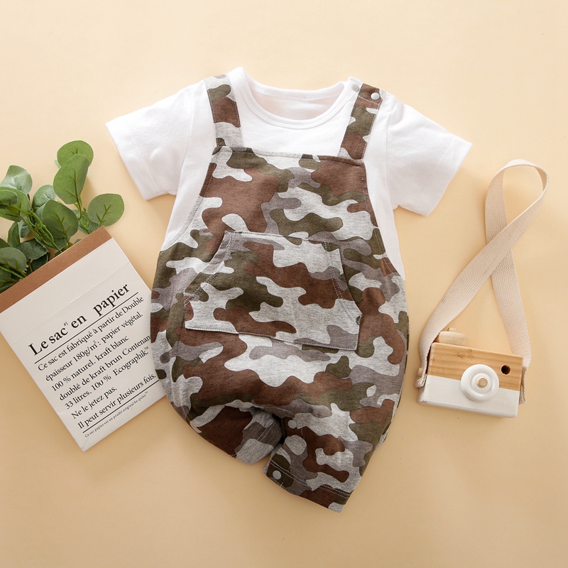 

100% Cotton Camouflage Print Short-sleeve Faux-two Baby Jumpsuit