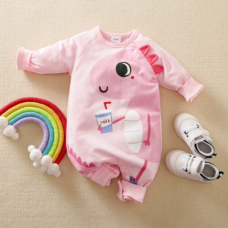 

Dinosaur Print Long-sleeve White Baby Jumpsuit