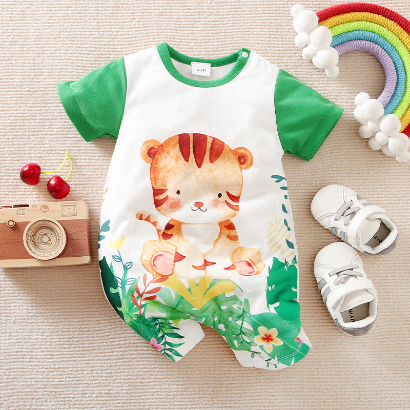 

Baby Boy/Girl Cartoon Tiger Print Green Short-sleeve Romper