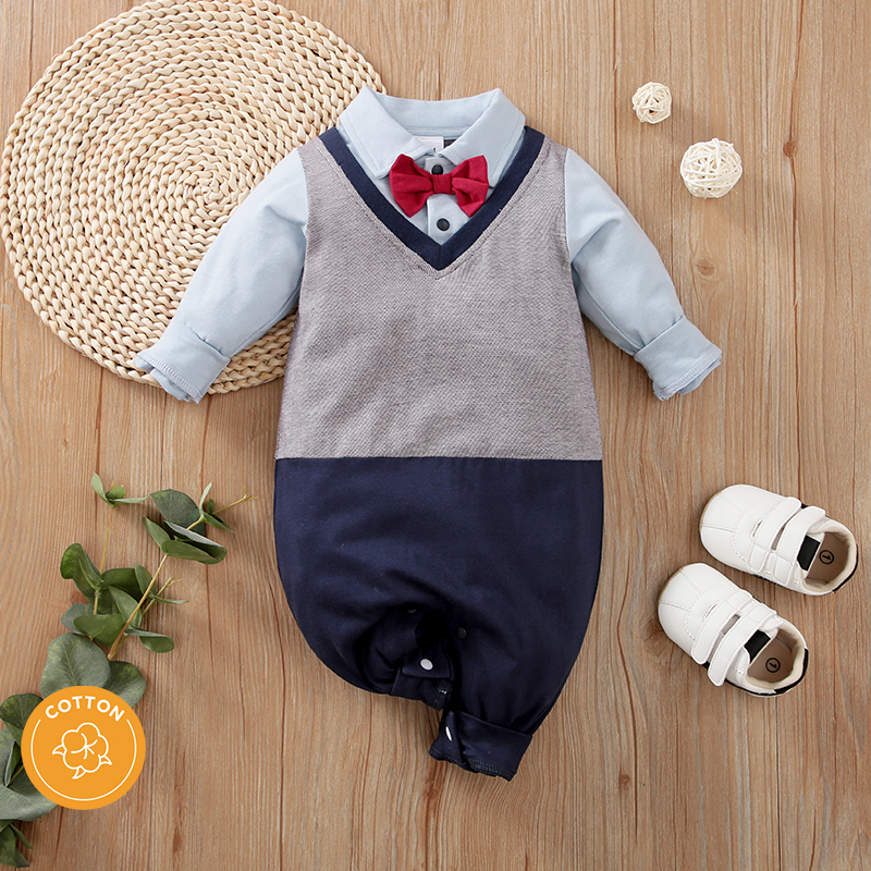 

100% Cotton Baby Boy Long-sleeve Faux-two Gentleman Jumpsuit