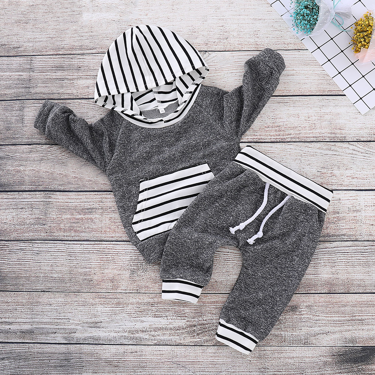 

Casual Striped Design Long-sleeve Hoodie and Pants Set