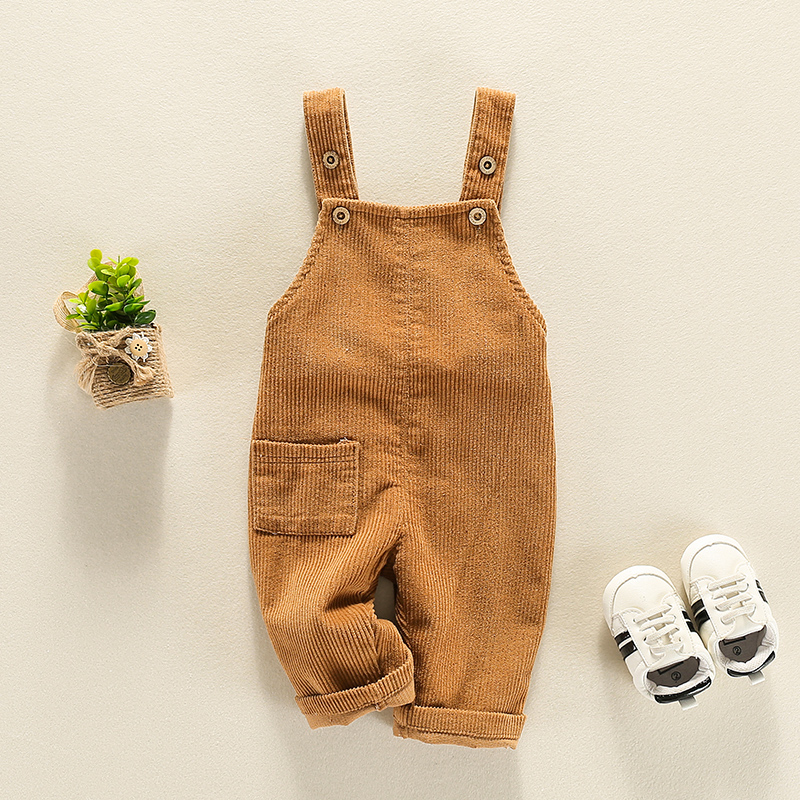 

Solid Pocket Decor Sleeveless Brown / Green Baby Jumpsuit