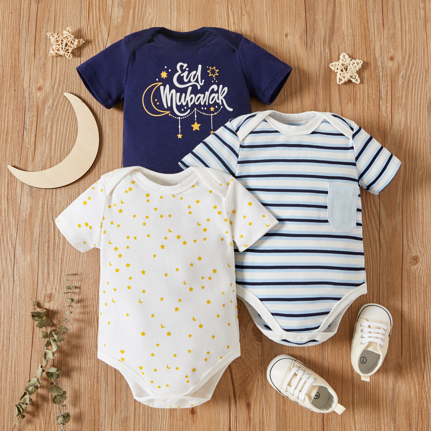 

Baby Letter or Stripe Print Short-sleeve Romper