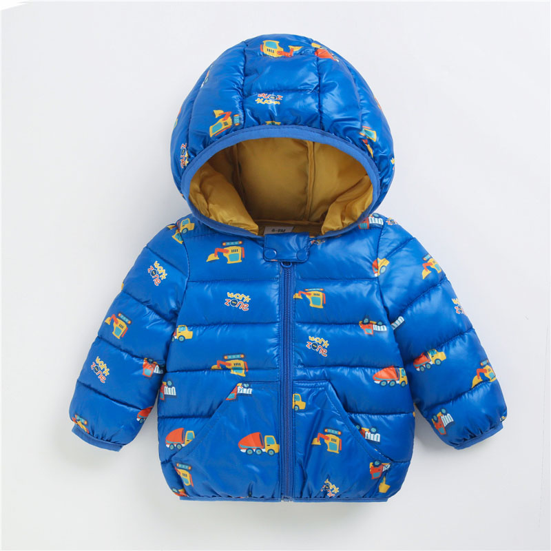 

Toddler Boy Vehicle Letter Print Zipper Hooded Coat