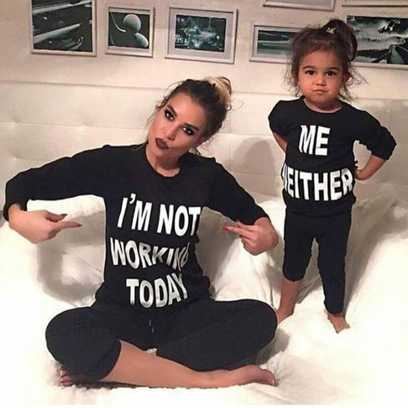 

Letter Print Black Sweatshirts for Mom and Me