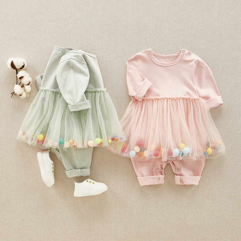 

Baby Pompon Decor Bodysuit Dress
