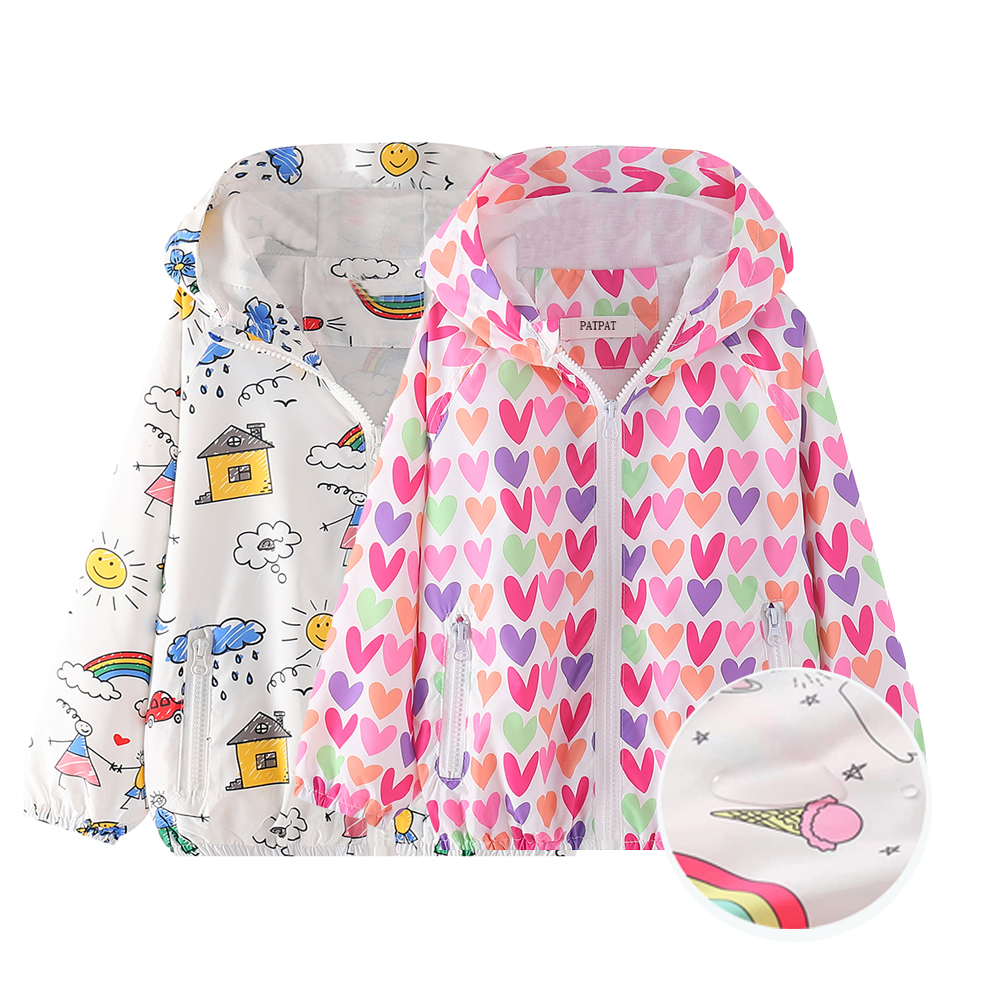 

Kid Girl Heart/Animal Unicorn Rainbow Print Zipper Hooded Jacket