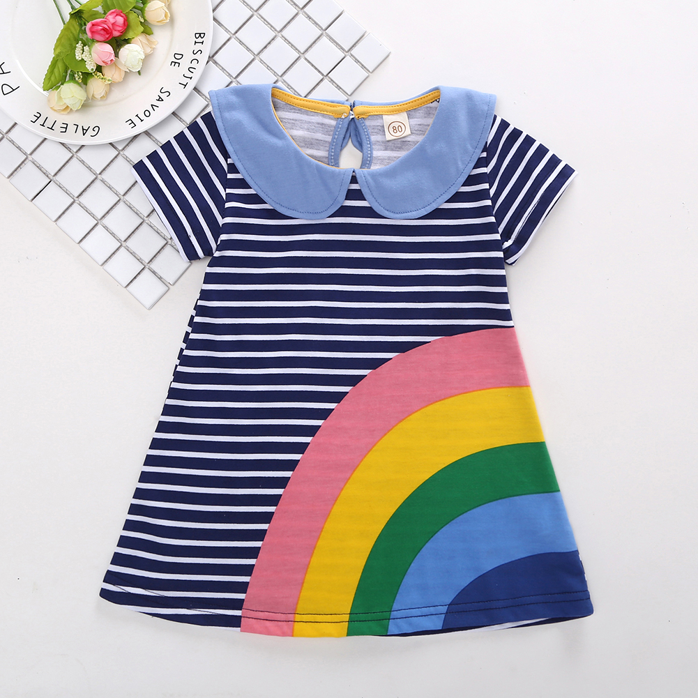 

Lovely Color-blocking Rainbow Print Striped Dress for Toddler Girls and Girls