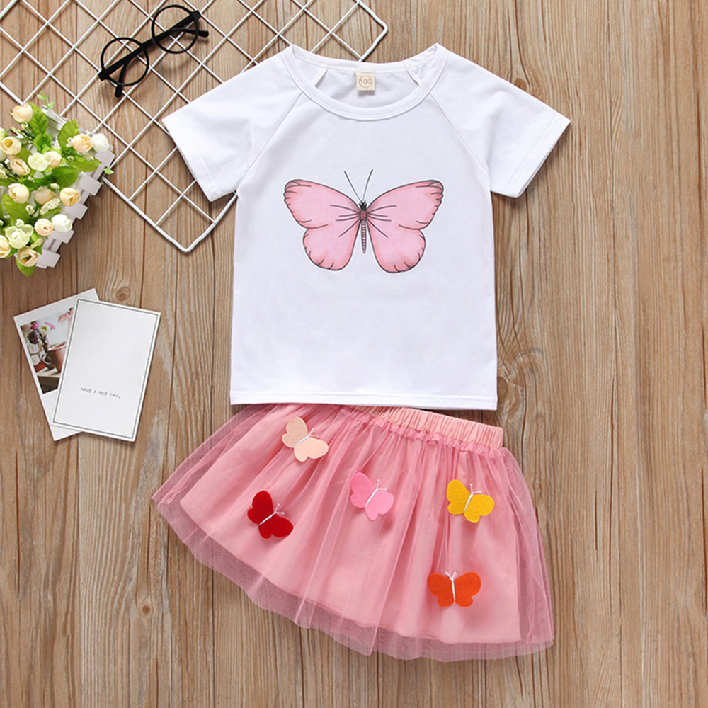 

Baby / Toddler Girl Butterfly Print Tee and Butterfly Applique Skirt
