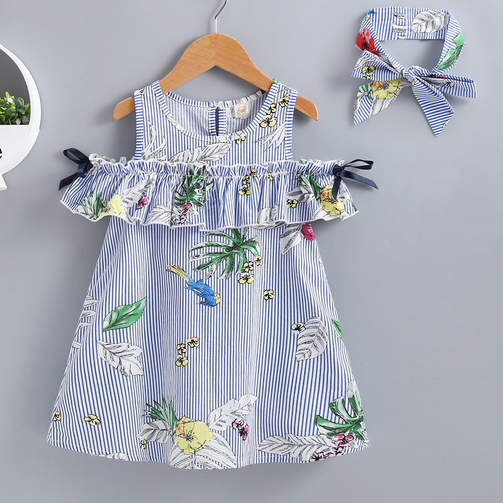 

Baby Floral Striped Cold Shoulder Dress and Headband