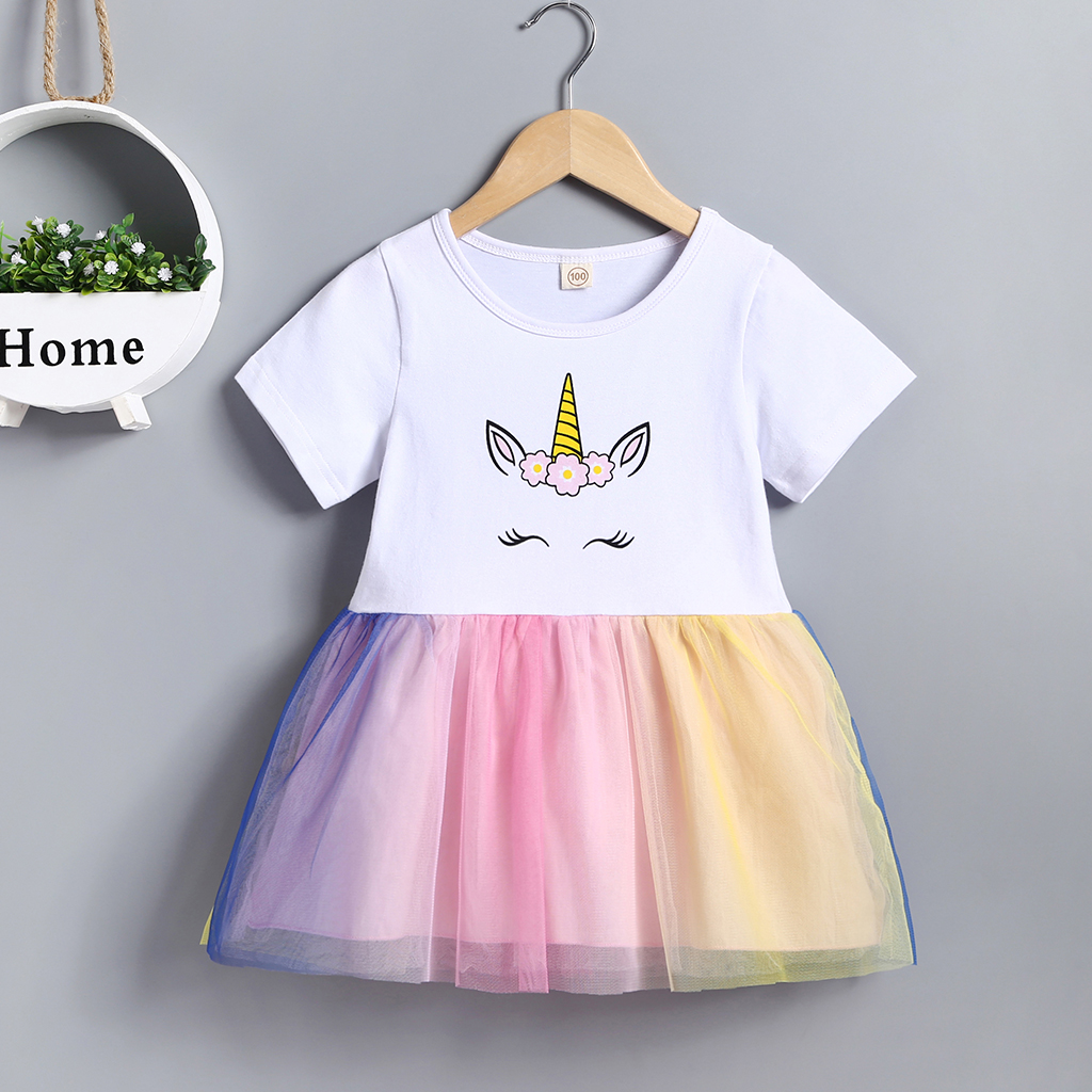 

Baby Unicorn Print Mesh Dress