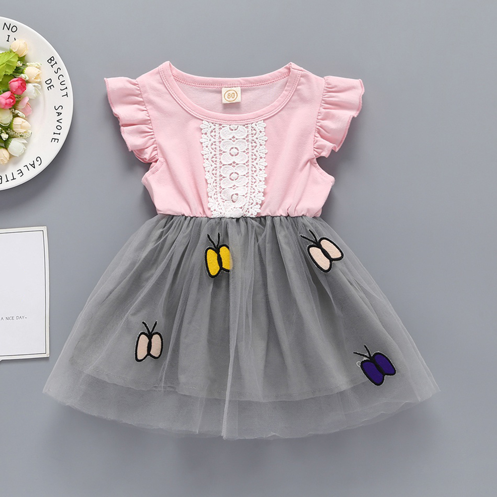 

Baby Ruffled Embroidered Butterfly Mesh Dress