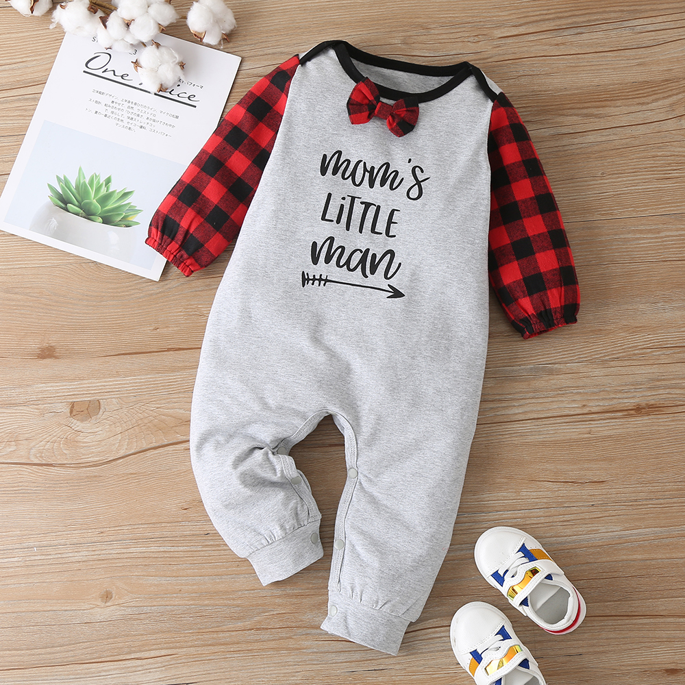 

Baby Letter Plaid Bow Tie Jumpsuit