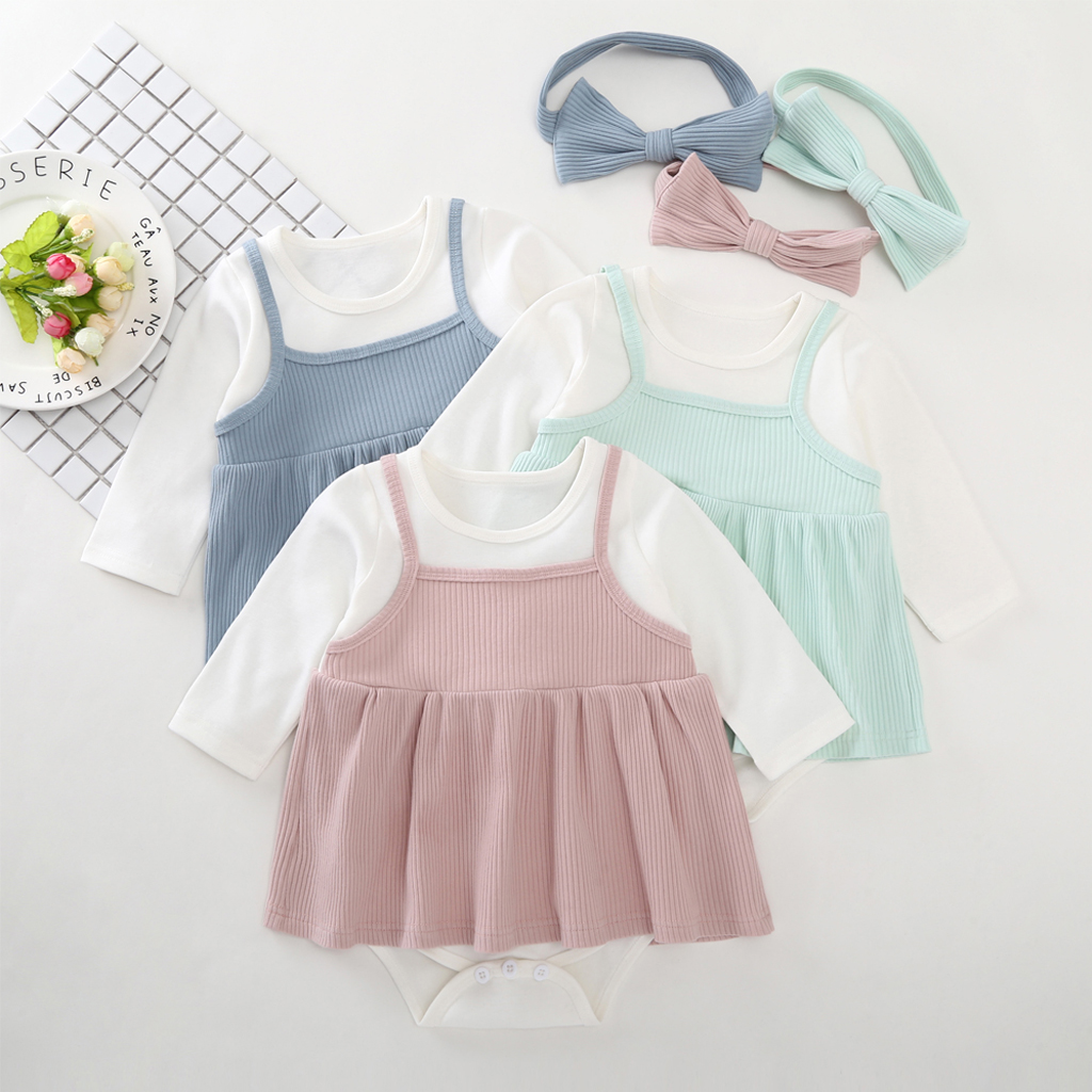 

2-piece Baby Faux-two Romper and Headband